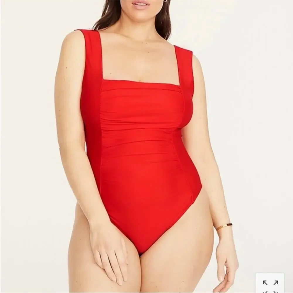 J. Crew Ruched Square Neck‎ One Piece Swimsuit in Safari Green Sz 22 NEW